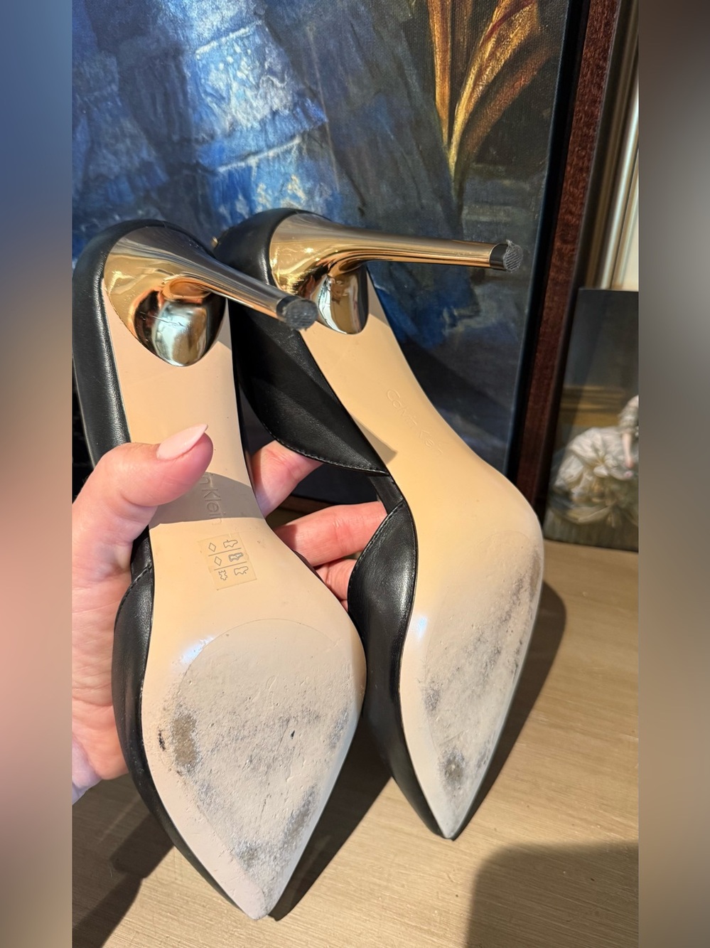 Calvin Klein Black and Gold D'Orsay Pointed-Toe Pumps - Picture 6 of 7